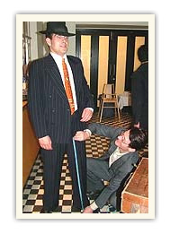 Rob Crossley measuring gangster suit